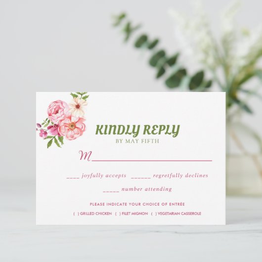 Waterverf Floral Wedding Summer Garden RSVP Kaartje (Staand voorkant)