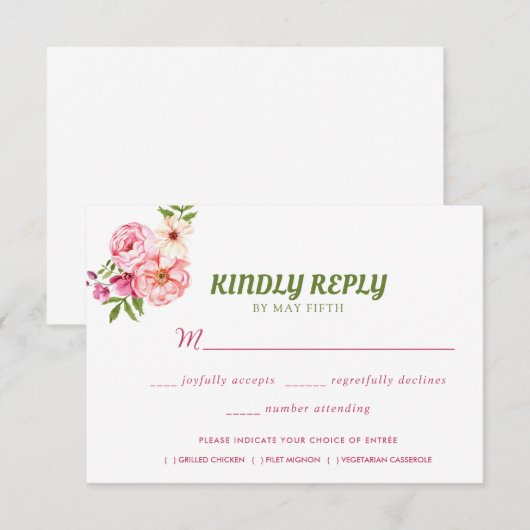 Waterverf Floral Wedding Summer Garden RSVP Kaartje (Voorkant / Achterkant)