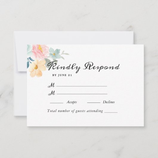 Waterverf Floral Wedding Summer Garden RSVP Kaartje (Voorkant)