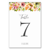 Waterverf Floral Wedding Table Numb Kaart (Achterkant)