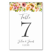Waterverf Floral Wedding Table Numb Kaart (Voorkant)