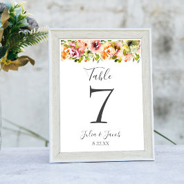 Waterverf Floral Wedding Table Numb Kaart
