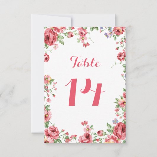 Waterverf Floral Wedding Table Number Kaart (Voorkant)