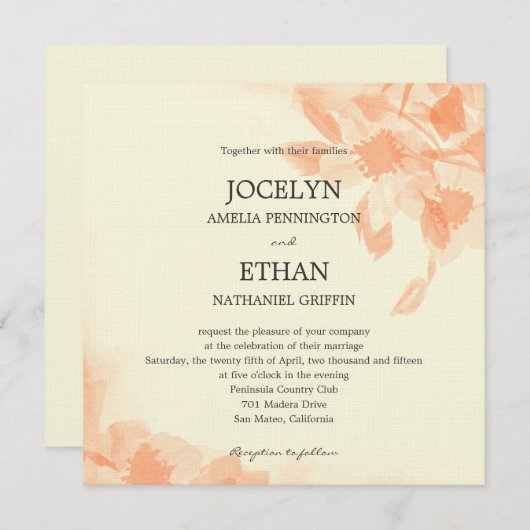 Waterverf Floral Wedding Uitnodiging (Voorkant / Achterkant)