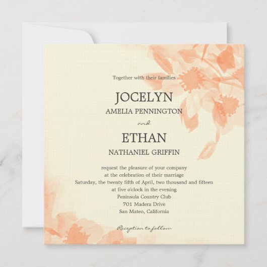 Waterverf Floral Wedding Uitnodiging (Voorkant)