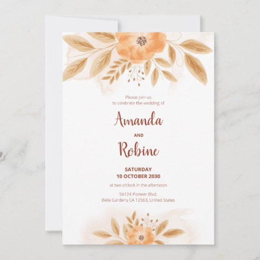 Waterverf Floral Wedding Uitnodiging (Voorkant)