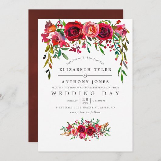 Waterverf Floral Wedding Uitnodiging (Voorkant / Achterkant)