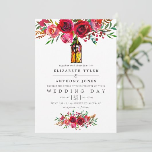 Waterverf Floral Wedding Uitnodiging (Staand voorkant)