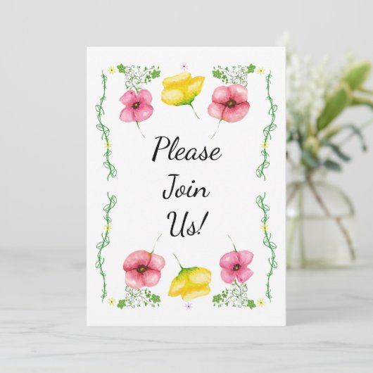 Waterverf Floral Wedding Uitnodiging (Staand voorkant)