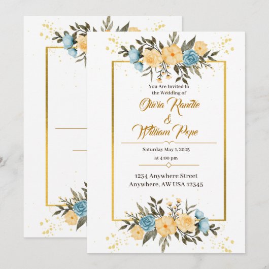 Waterverf Floral Wedding Uitnodiging (Voorkant / Achterkant)