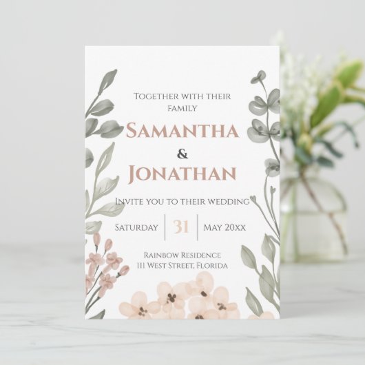 Waterverf Floral Wedding Uitnodiging (Staand voorkant)