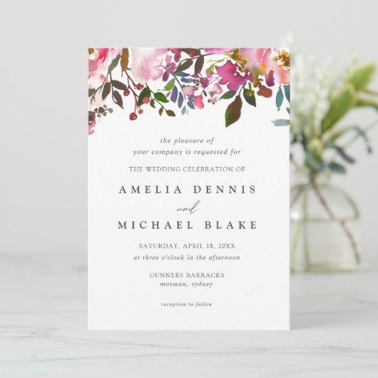 Waterverf Floral Wedding Uitnodiging (Staand voorkant)