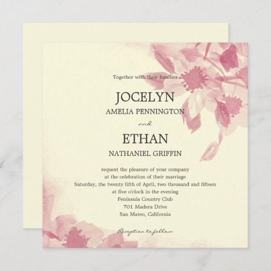 Waterverf Floral Wedding Uitnodiging (Voorkant / Achterkant)