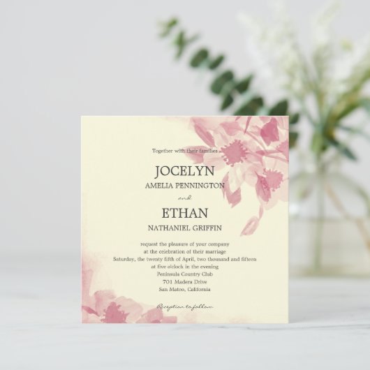 Waterverf Floral Wedding Uitnodiging (Staand voorkant)