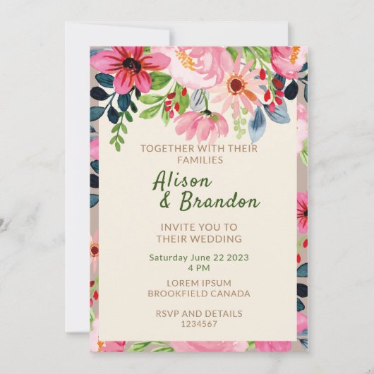 Waterverf Floral Wedding Uitnodiging (Voorkant)