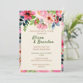 Waterverf Floral Wedding Uitnodiging (Staand voorkant)