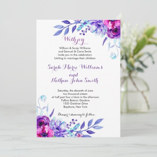 Waterverf Floral Wedding Uitnodiging (Staand voorkant)