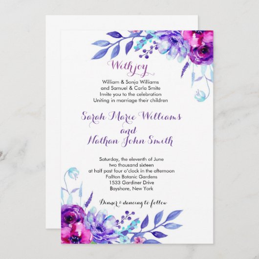 Waterverf Floral Wedding Uitnodiging (Voorkant / Achterkant)