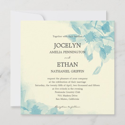 Waterverf Floral Wedding Uitnodiging (Voorkant)