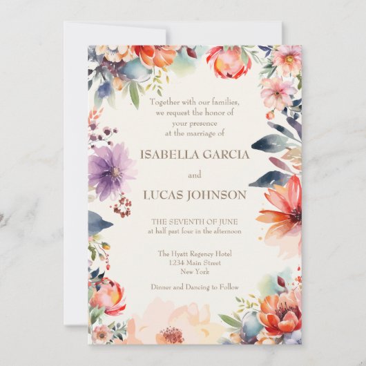 Waterverf Floral Wedding Uitnodiging (Voorkant)