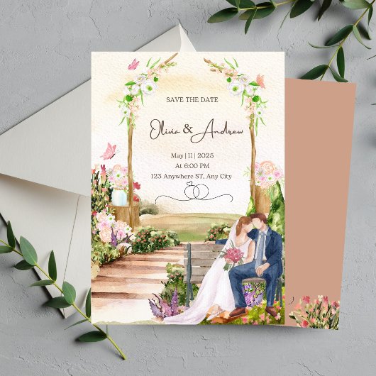 Waterverf Floral Wedding Uitnodiging