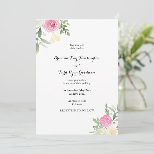 Waterverf Floral Wedding Uitnodiging (Staand voorkant)