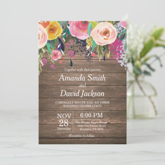 Waterverf Floral Wedding Uitnodiging (Staand voorkant)