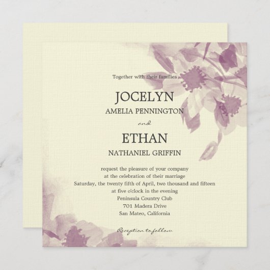 Waterverf Floral Wedding Uitnodiging (Voorkant / Achterkant)