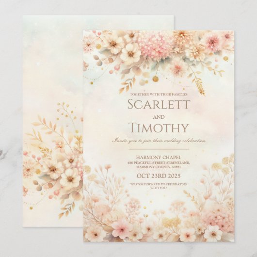 Waterverf Floral Wedding Uitnodiging (Voorkant / Achterkant)