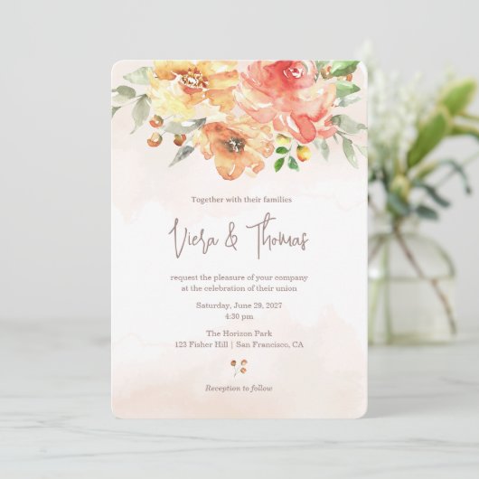 Waterverf Floral Wedding Uitnodiging (Staand voorkant)