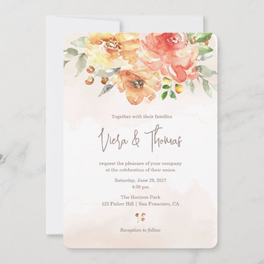 Waterverf Floral Wedding Uitnodiging (Voorkant)