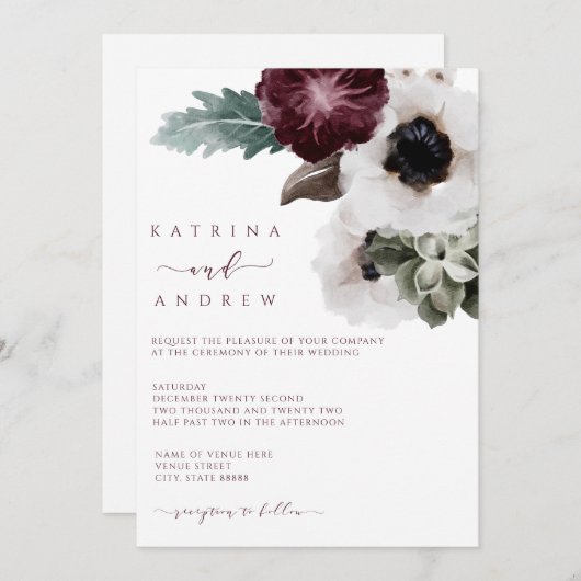 Waterverf Floral Wedding Uitnodiging (Voorkant / Achterkant)