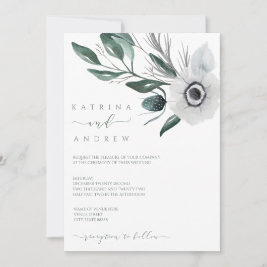 Waterverf Floral Wedding Uitnodiging (Voorkant)
