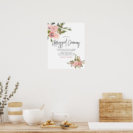 Waterverf floral Wedding Unplugged Ceremony Poster (Keuken)