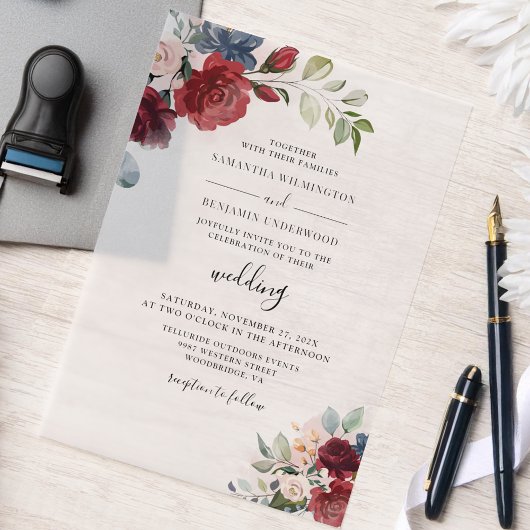 Waterverf Floral Wedding Vellum Uitnodigingen