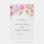 Waterverf Floral Wedding Welkom Acryl Bord (Voorkant)