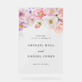 Waterverf Floral Wedding Welkom Acryl Bord