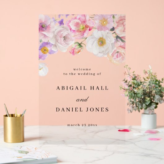 Waterverf Floral Wedding Welkom Acryl Bord (Huwelijk)