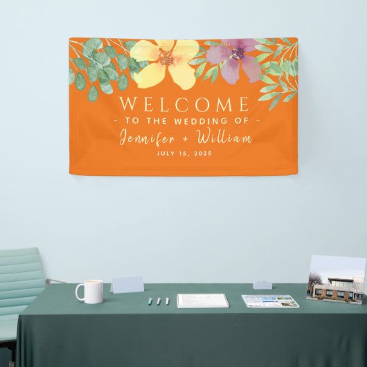 Waterverf Floral Wedding Welkom Spandoek (Beurs)