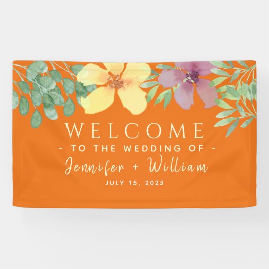 Waterverf Floral Wedding Welkom Spandoek (Horizontaal)