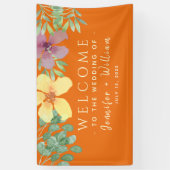Waterverf Floral Wedding Welkom Spandoek (Verticaal)