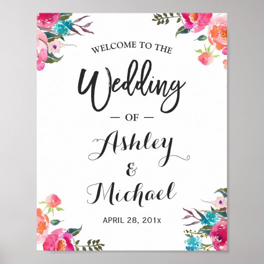 Waterverf Floral Welcome Weddenschap Poster (Voorkant)