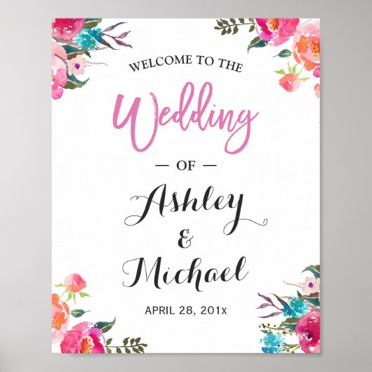 Waterverf Floral Welcome Weddenschap Poster (Voorkant)