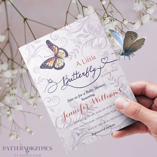 Waterverf Floral Whimsical Butterfly Baby shower Kaart