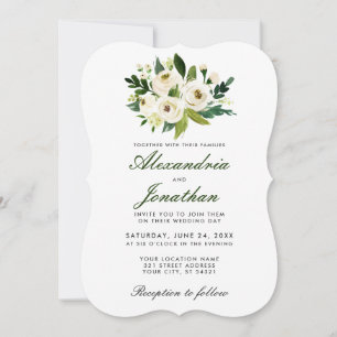 Waterverf Floral White Green Wedding Invite BR Kaart