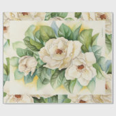 Waterverf  Floral White Magnolia Flowers Cadeaupapier (Vlak)