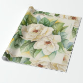 Waterverf  Floral White Magnolia Flowers Cadeaupapier (Uitgerold)