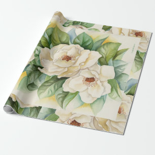 Waterverf Floral White Magnolia Flowers Cadeaupapier