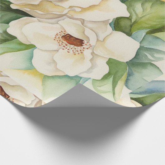 Waterverf  Floral White Magnolia Flowers Cadeaupapier (Hoek)