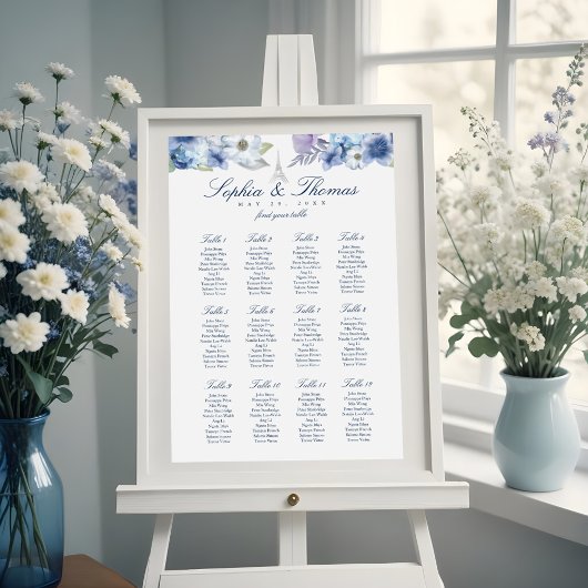 Waterverf Floral White Wedding in de Parijse Eiffe Poster